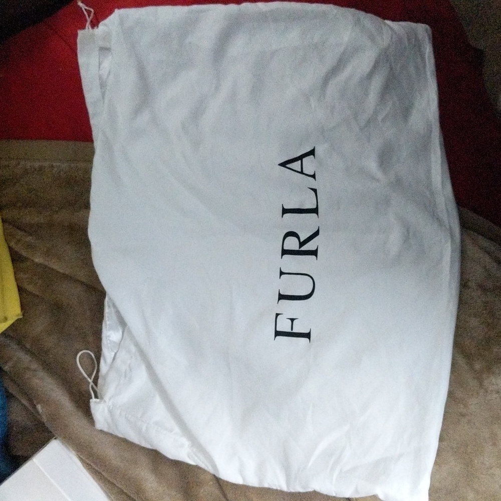 Furla White Drawstring Dust Bag with Black Logo